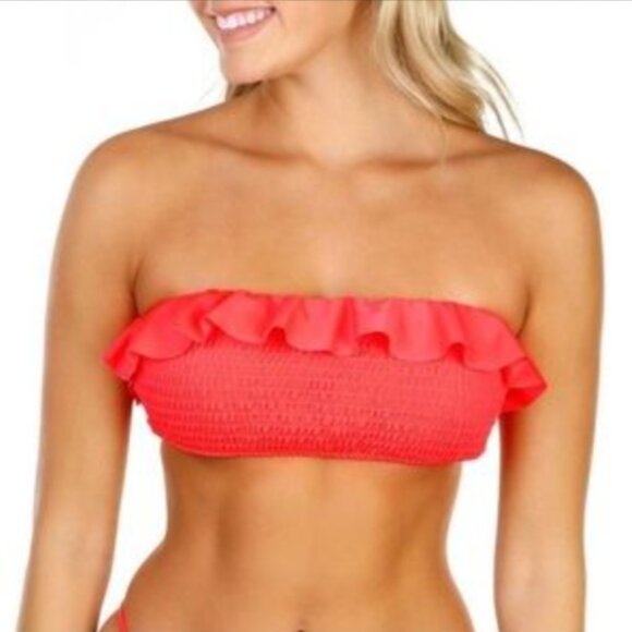Brand New La La Swim Orange Blossom Ruffled Bikini Top - Picture 8 of 8